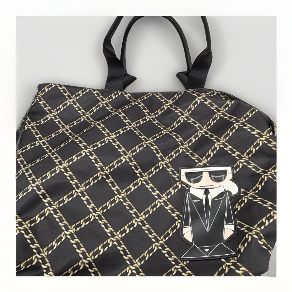 Karl Lagerfeld Paris Amour Womens Black Tote Bag Shoulder Strap Zip Closure
